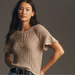 Anthropologie Short-Sleeve Pointelle Sweater Tee